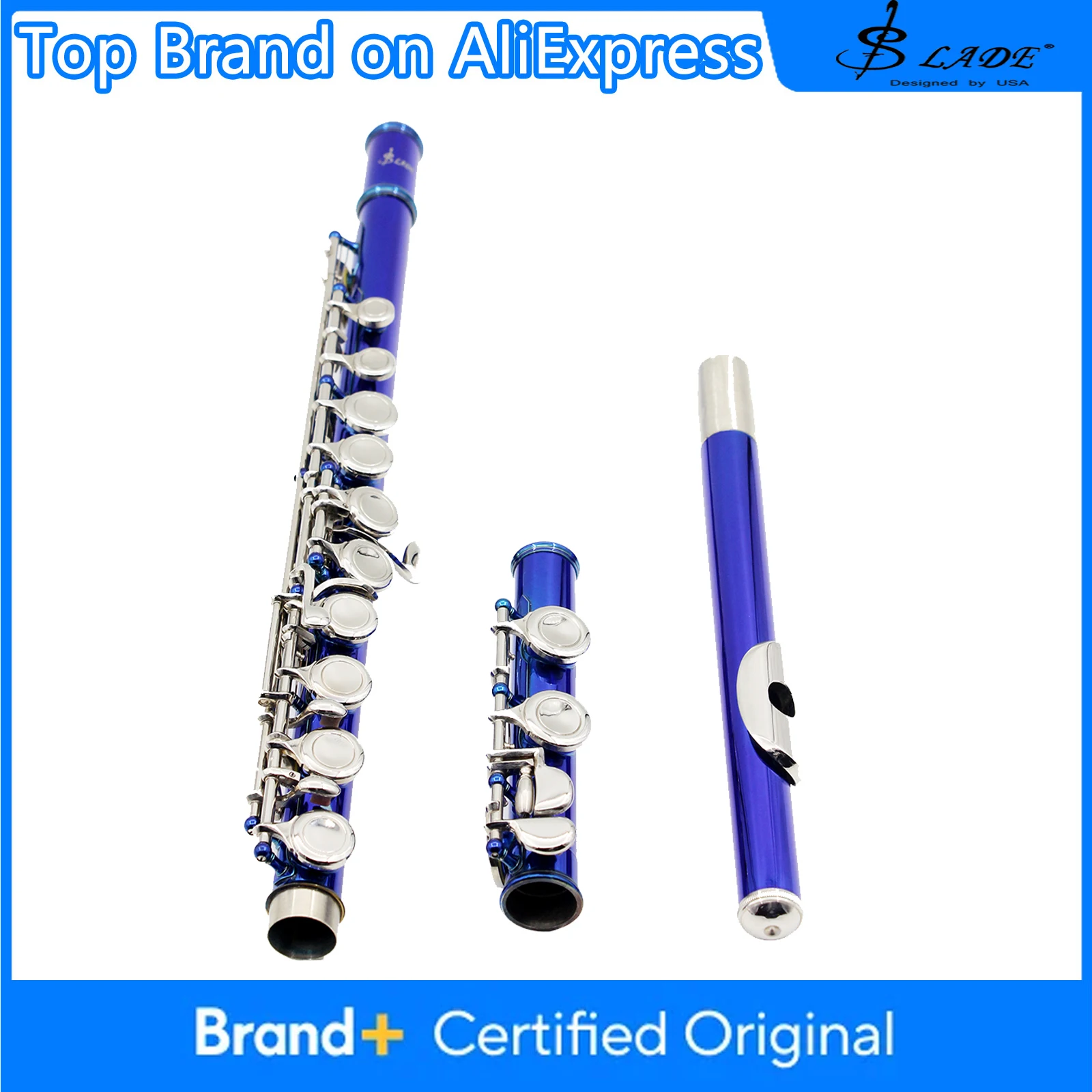 

16 Closed Holes Flute C Key Blue Flute with E key Professional Woodwind Instruments Transverse Flute for Concert Performance