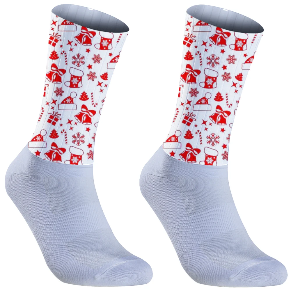 Calcetines antideslizantes de silicona para hombre y mujer, medias deportivas transpirables, absorbentes de sudor, para correr, ciclismo y Navidad