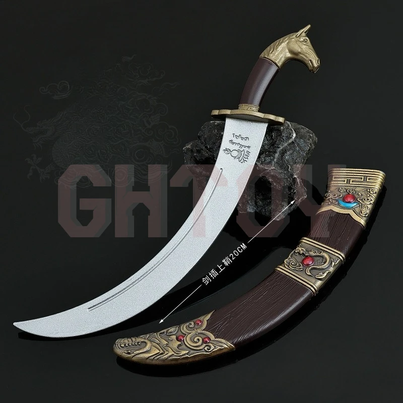 20 cm/7,87 in Kalte Waffe Modell Mongolischen Pferdekopf Messer mit Scheide Metall Spielzeug Schwerter Desktop Display Ornamente Sammlungen Geschenke