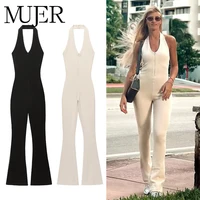 MUJER 2025 Mono largo para mujer, monos acampanados de Fitness para mujer, mono negro de verano para mujer, monos sexis sin mangas y sin espalda