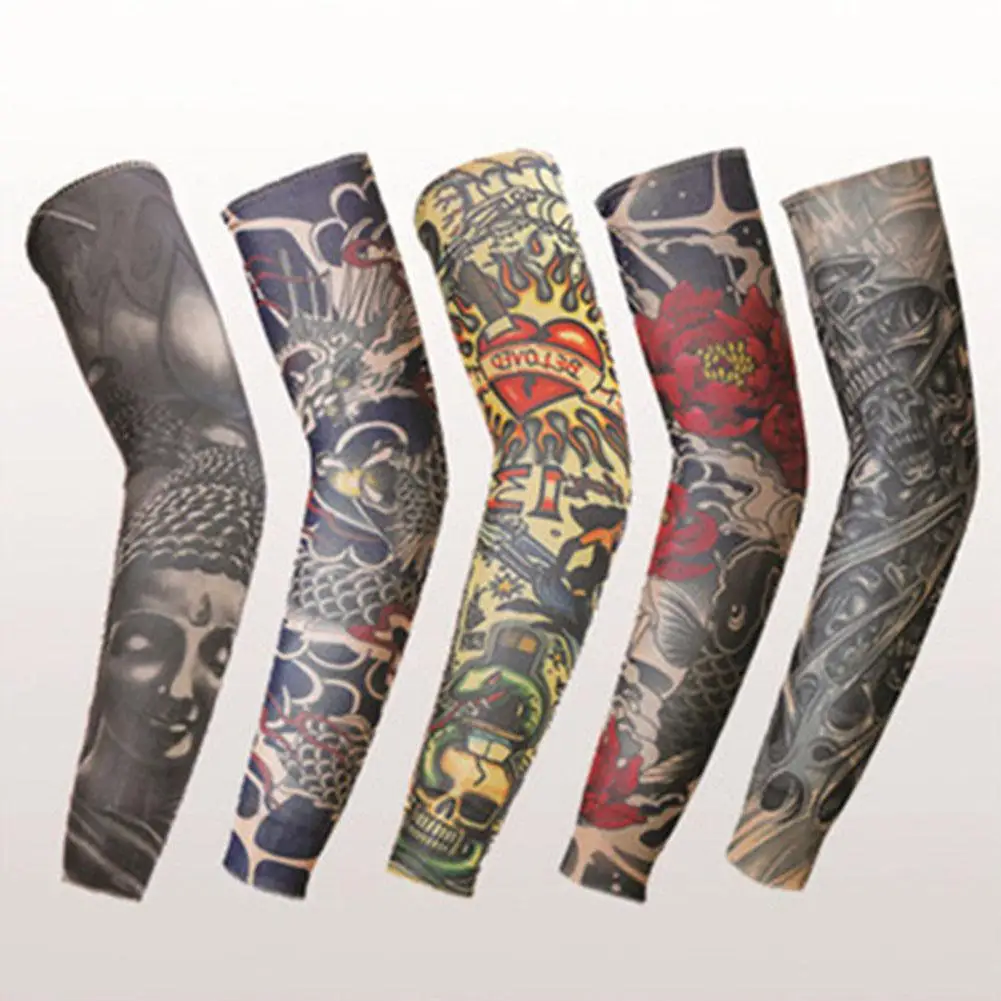 Stretch Nylon Sleeves Halloween Tattoo Props Uv Sun Protection Cooling Outdoor Sports Horseback Riding