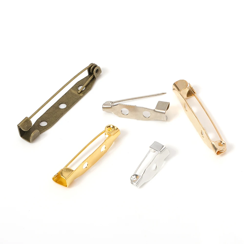 50 stücke 15-40mm Brosche Clip Basis Pins Silber/Gold Farbe Blank Safe Lock Brosche Pin Basis abzeichen Halter Für DIY Schmuck Machen – Detail 2