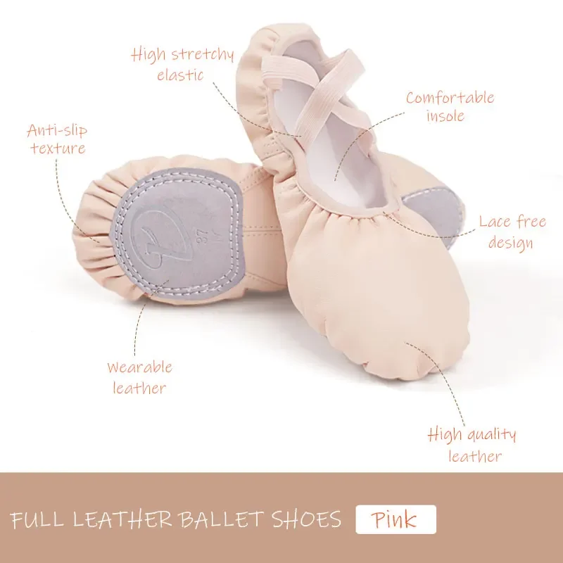 Leather Ballet Shoes for Women Kids, Soft Sole Dance Practice Slippers for Ballet Class