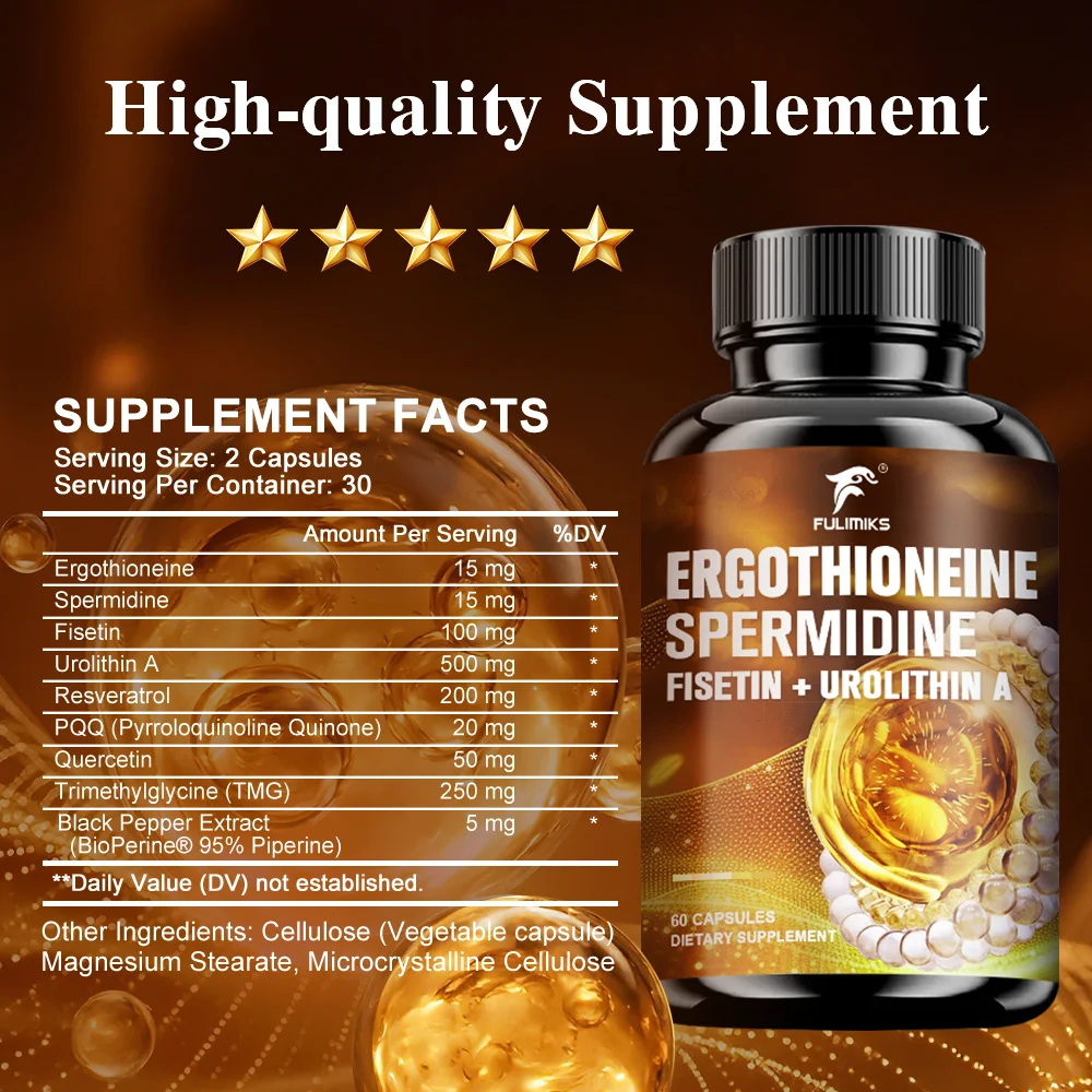 Ergothioneine & NAD+ 1500mg 2-in-1 Supplement Set, with Spermidine, Fisetin & Resveratrol, Support Cellular Energy Production, Maintain Healthy Aging, for Men & Women