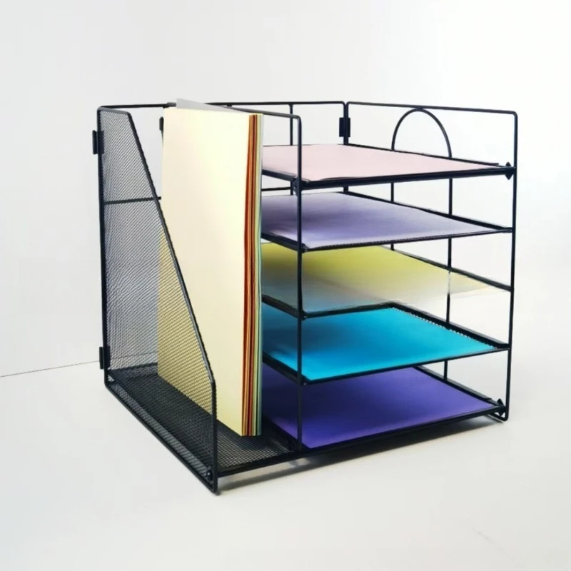 

Office desktop metal file rack, bookend five-layer wrought iron storage rack, office home office supplies