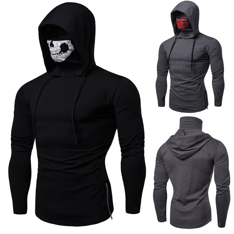 HKSH Spring Summer Elastic Hooded T-shirts Men's Tide Dark Ninja Sweatshirt Skull Mask Streetwear Fashion Print Chic Tops HK1826