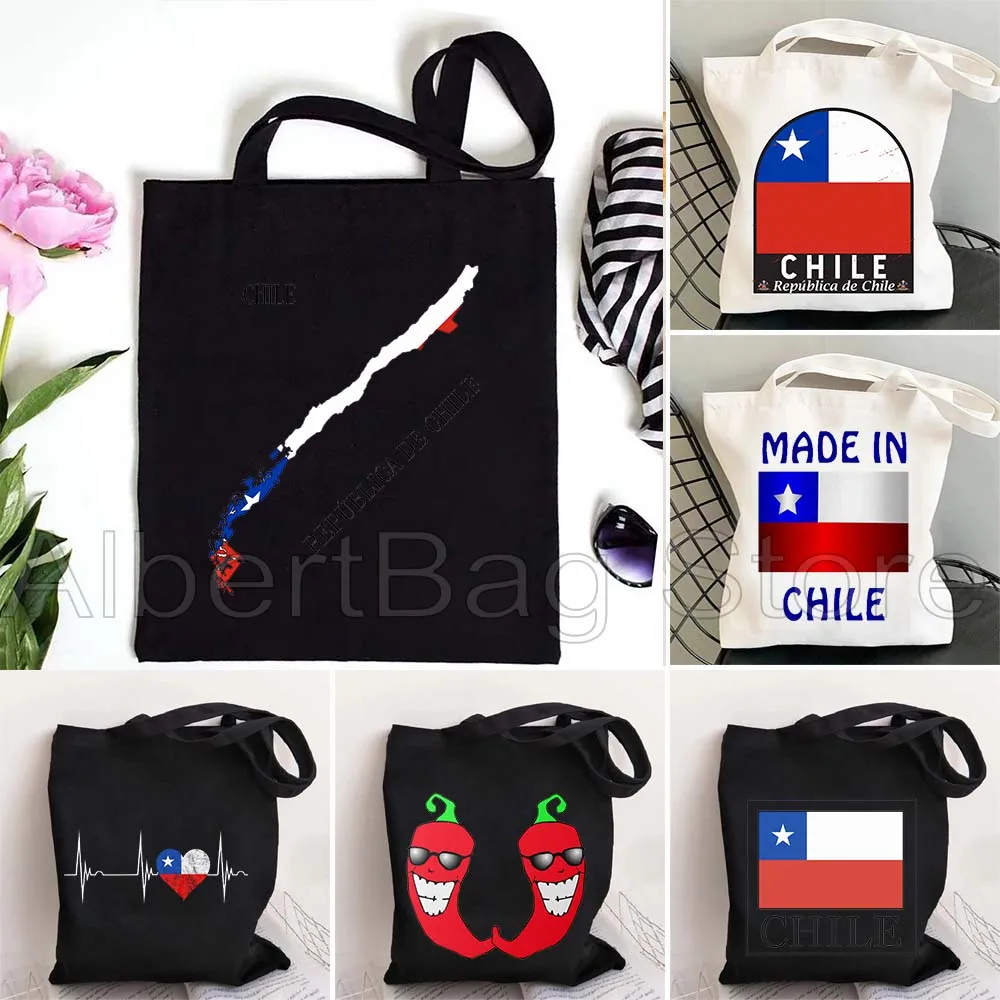 

Chile Flag Map Hot Chili Peppers Travel Gifts Durable Canvas Tote Bag Shopper Large Capacity Shoulder Shopping Cotton Handbag