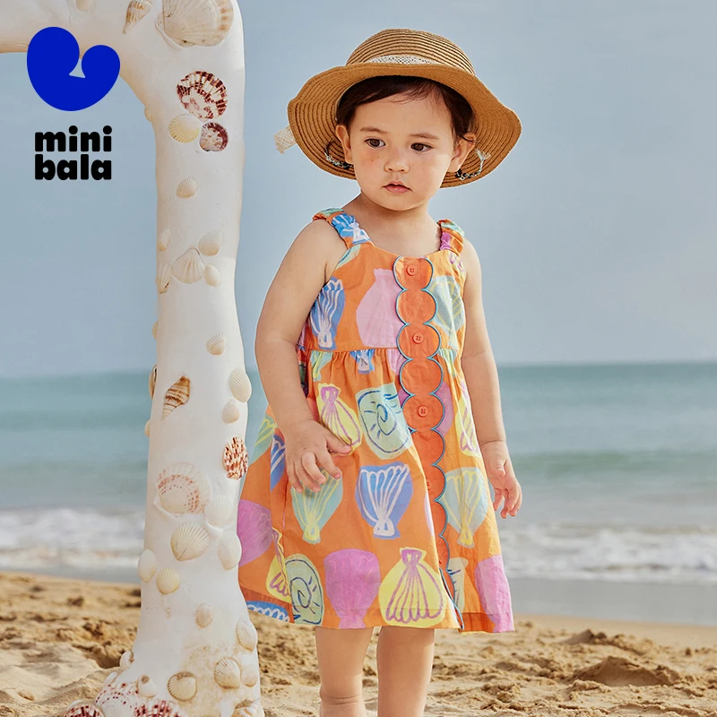 

Mini Bala Cotton Strap Dress Baby Girl Skin-Friendly Soft Breathable Summer Outfit for Daily Wear