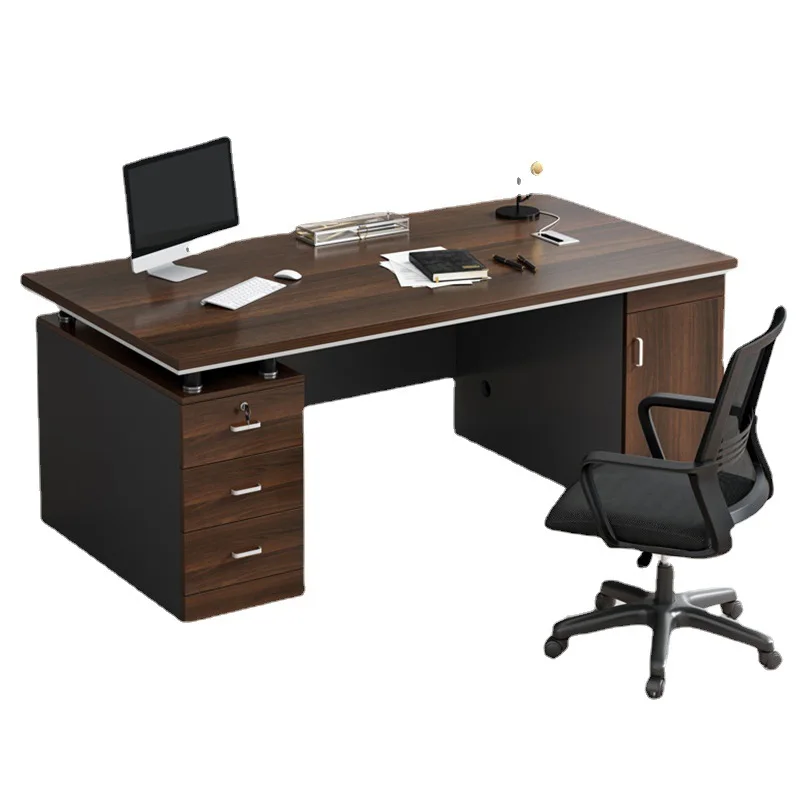 

Office single station desk storage simple furniture modern boss table and chair combination shelf manager table