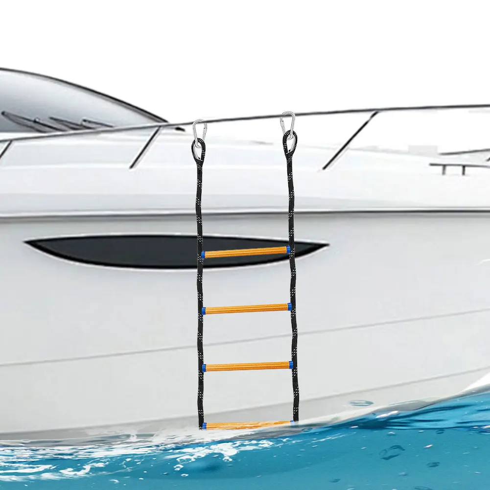 

4 Step Boat Rope Ladder Heavy Duty Climbing Rope Portable Rope Boarding Ladder for Inflatable Boat Kayak Motorboat Canoeing