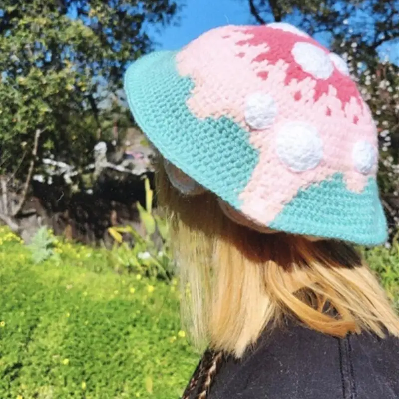 C71F شعبية قبعة بحافة للإناث الحلو الفطر قبعة قبعة المرأة إكسسوارات السفر الخريف الربيع الفطر قبعة