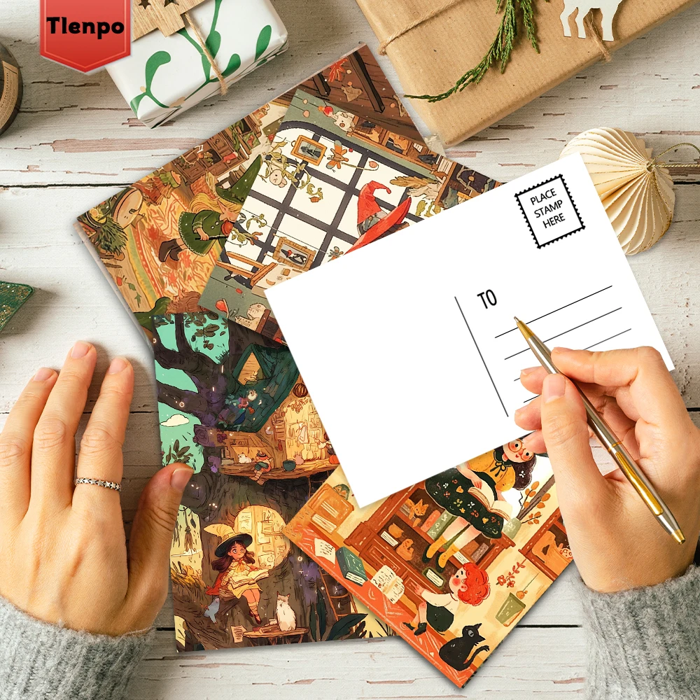 32 Stück, handgezeichnete, magische Postkarten mit Hexenmotiven, als Geburtstags- oder Jubiläumsgeschenk, Sammlerstück, geeignet zum Verschenken und zum Versenden per Post. – Detail 4