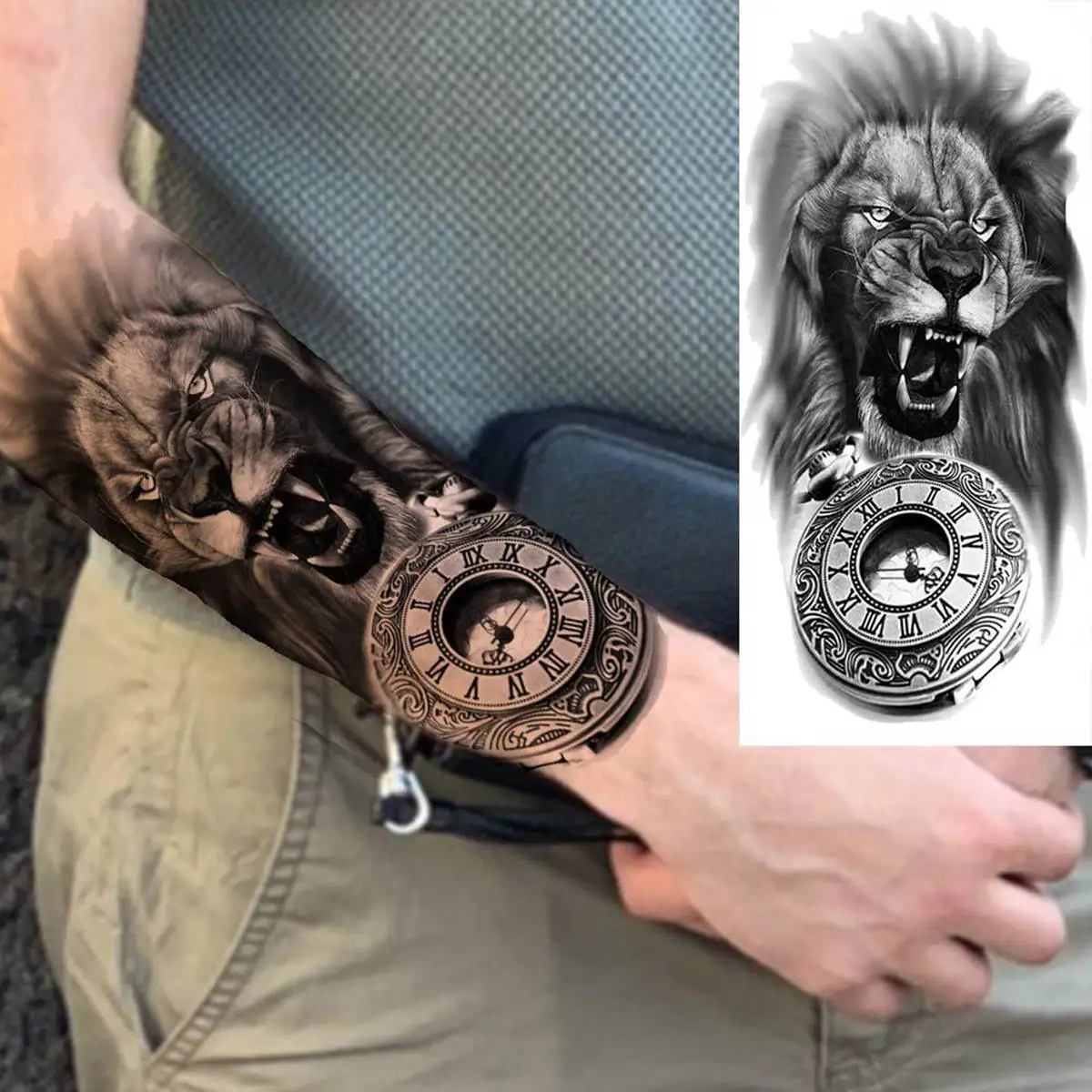 8 Sheets Black Lion Tiger Temporary Tattoos For Men Adults Realistic Animals Waterproof Tattoo Sticker  Warrior Gladiator Tatoos