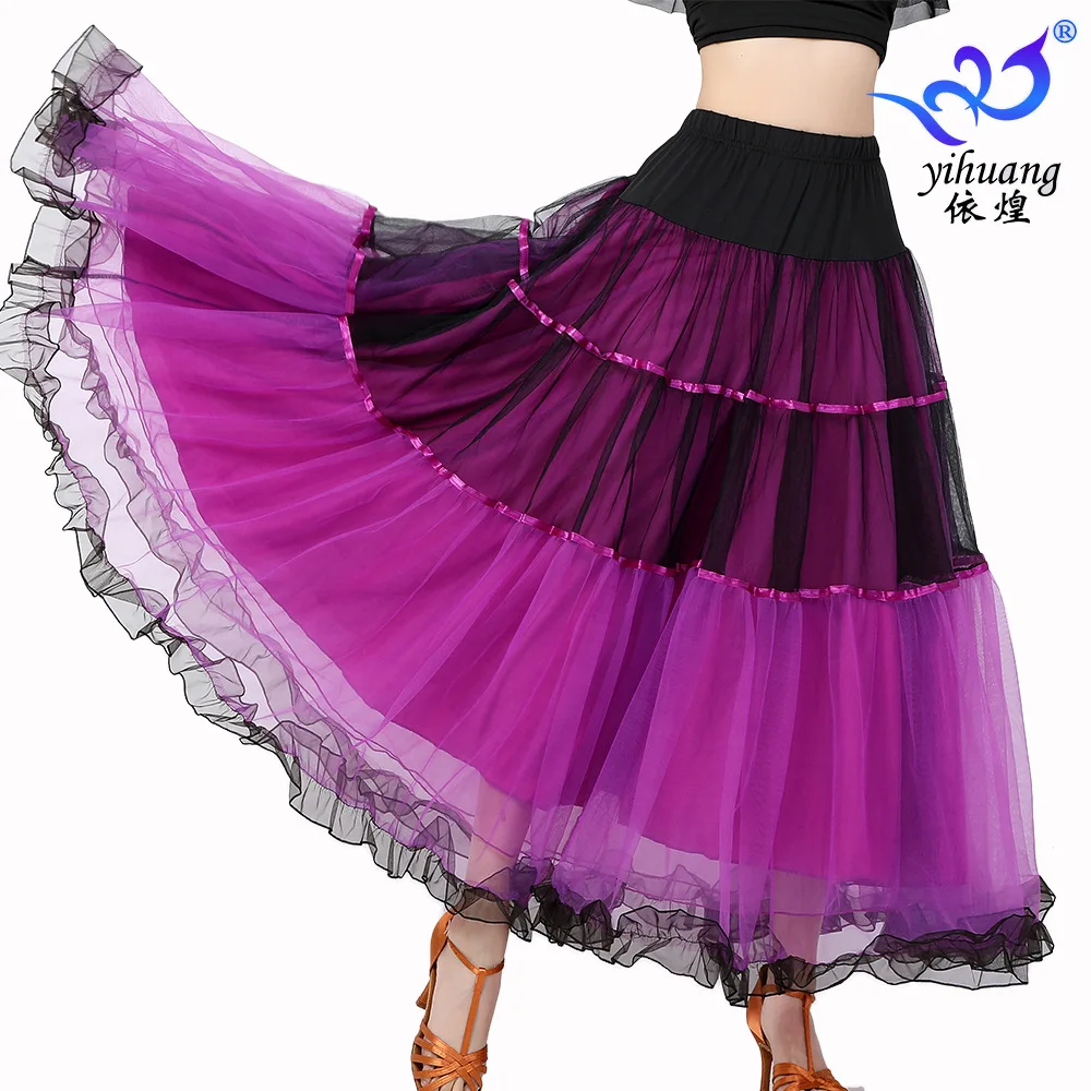 

1pcs/lot woman fashion mesh waltz dance skirt lady patchwork ballroom dancing skirt