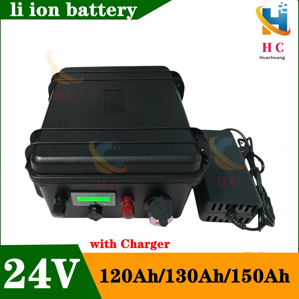 24V 150Ah waterproof 24V 120AH Lithium ion battery 24V 130Ah li-ion for EV scooter golf cart UPS backup power +10A Charger