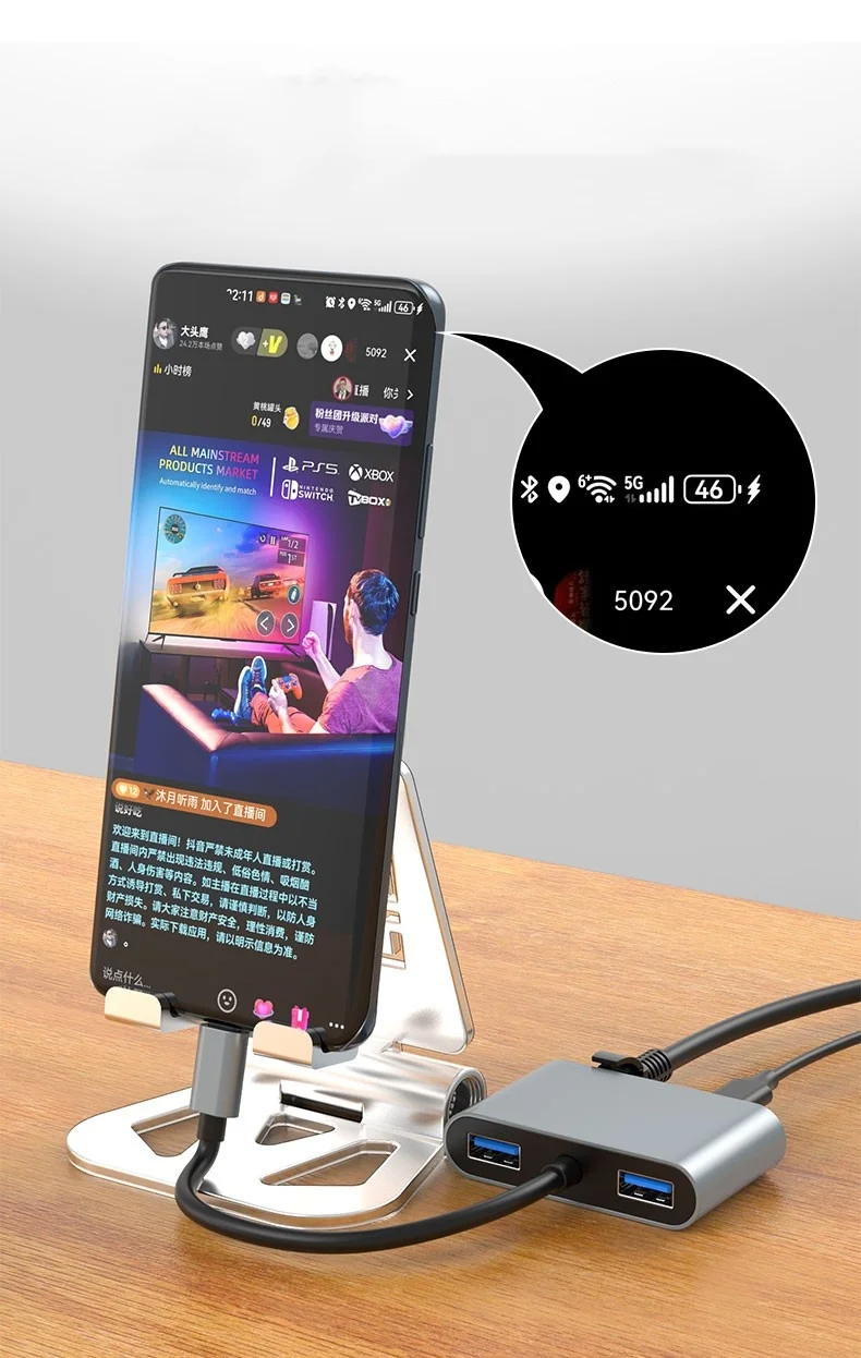 Adaptador de rede 4 em 1 USB C para Ethernet Hub 1000 Mpbs RJ45 Gigabit Ethernet LAN Converter para Mac/Windows/OS/Linux e mais