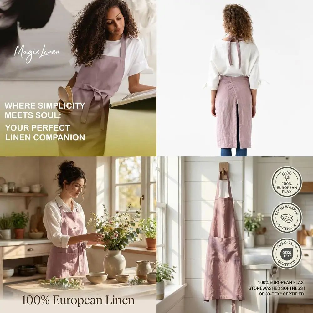 

Фартук из 100% льна для готовки, садоводства, гриля и рисования – идеально подходит для мужчин и женщин