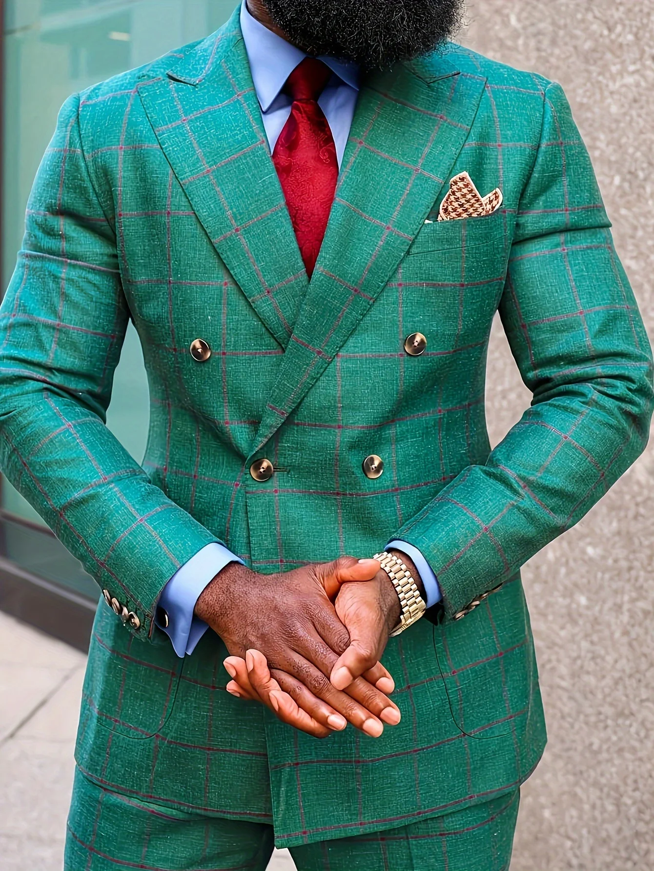 

Plaid 2 Pieces Men Suits Set Fashion New Men's Formal Business/Wedding Groom Suits Peak Lapel Double Breasted Blazer Trousers