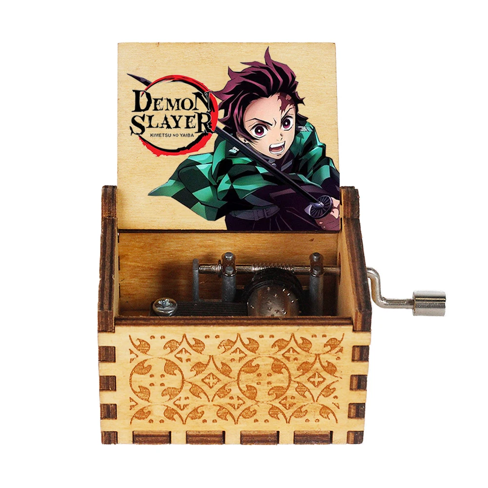 Wooden Hand Crank Music Box Classic Anime Tanjiro Movie Theme Song Birthday Gifts for Children