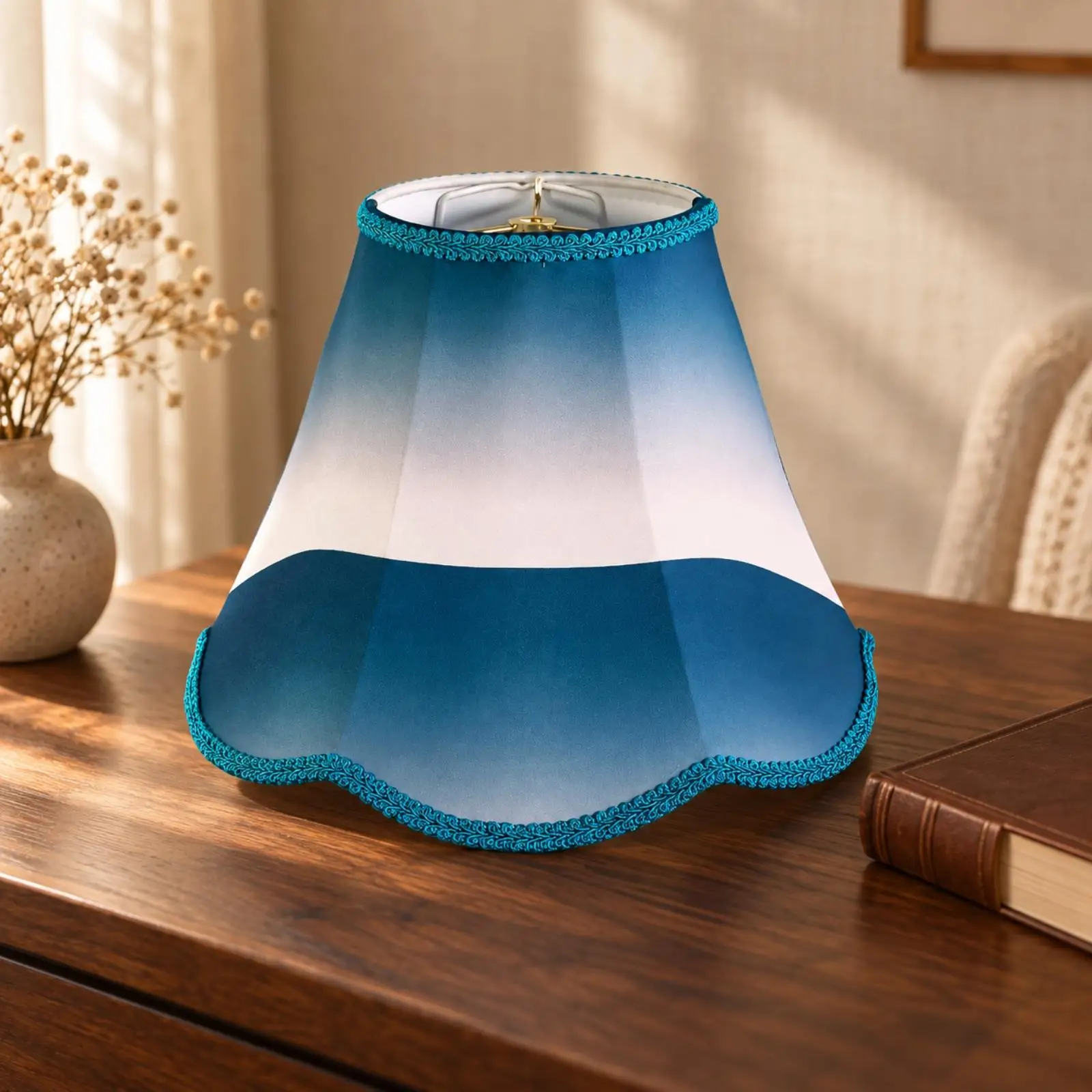 Grid Linen Handmade Lamp Shade for Table Lamp Detachable Tapered Design with Stitched Cover for Reading Nook