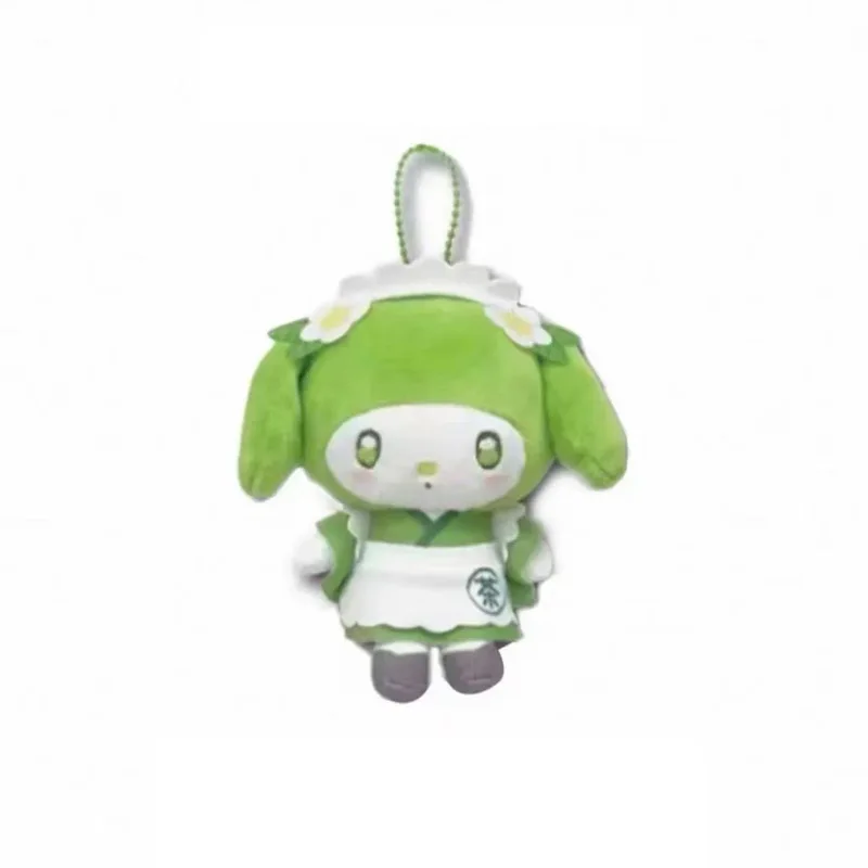 Sanrio Fresh Green Matcha Maid Hello Kitty Plush Toy Small Pendant Melody Cartoon Backpack Zipper Pendant Cute Keychain Gifts