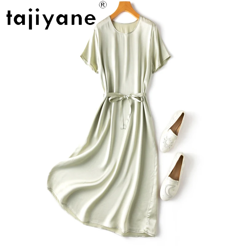 

TAJIYANE 100% Real Mulberry Silk Womens Dress Elegant Dresses for Women Summer Clothes Long Dresses Lace Up Loose Fit Бохо 2024