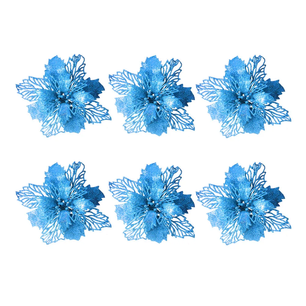 

6pcs Artificial Christmas Decoration Flowers Glitter Simulated Holiday Tree Garland Wreath Festive NonBreakable
