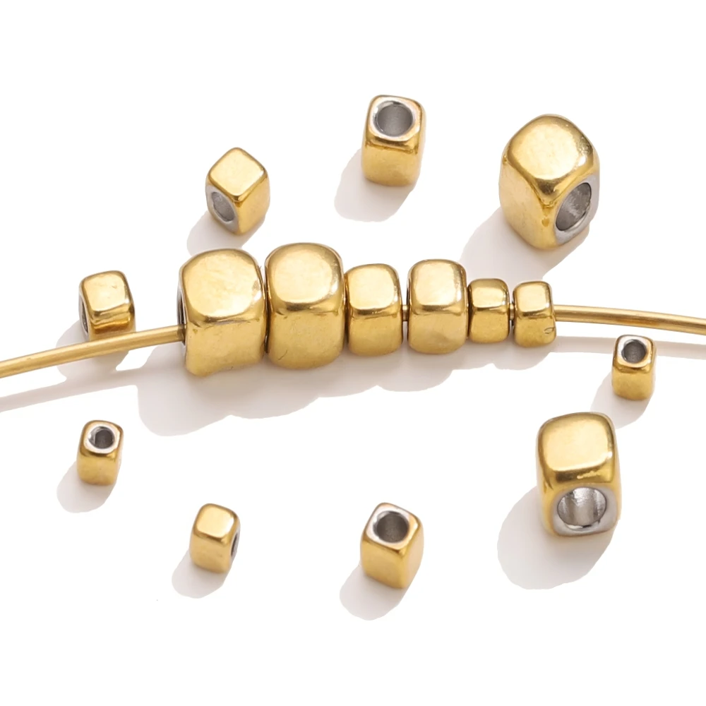 

50 шт., 18-каратные золотые бусины-кубы, разделительные бусины для браслета «сделай сам», ожерелья, ювелирные изделия, бисер, свободные бусины, материалы для изготовления оптовых товаров