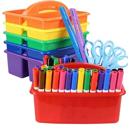 6-Pack Plastic Storage Caddy Organizer with Handle, 3 Compartments, Teacher Classroom Supply Caddy for Classroom Organization, T