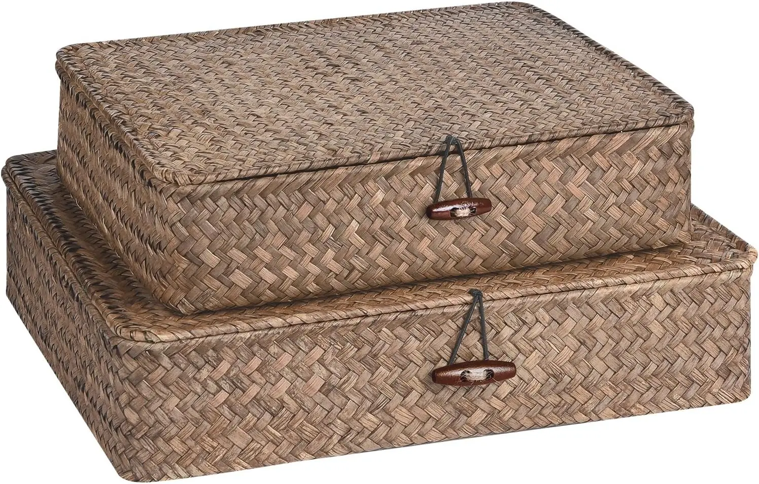 

Set of 2 Flat Seagrass Storage Bins with Lid Wicker Storage Baskets for Organizing, Woven Shelf Organizer Bins Home Utility O