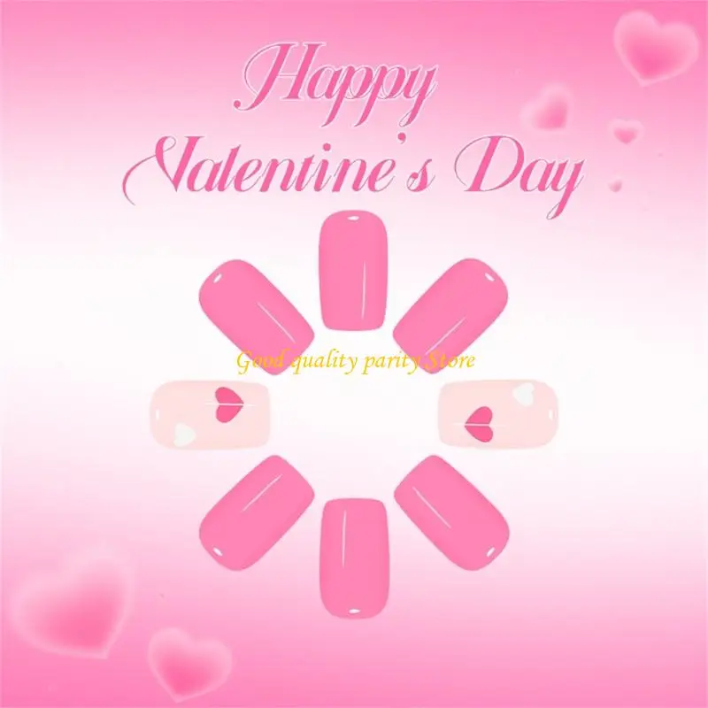 M4YA – faux ongles ovales brillants, 24 pièces, rose doux, cœur blanc, nœuds, accessoires prêts pour fête