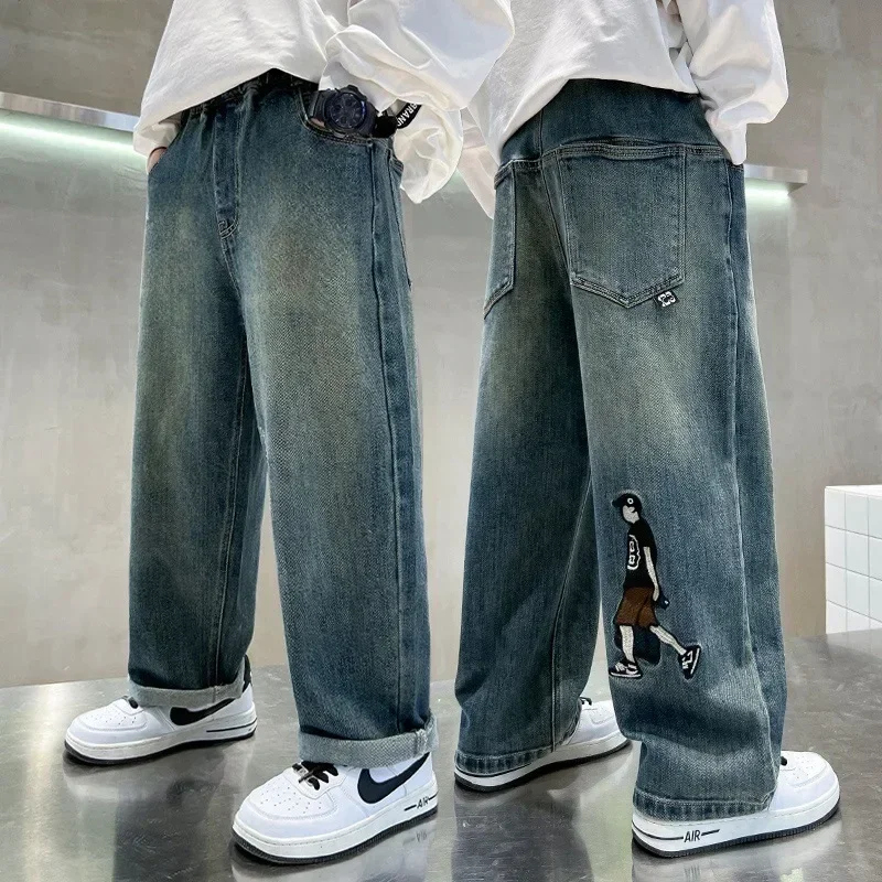 

Children's Students Kid Jeans Denim Straight Leg Pants Cartoon Print Fashion Cowboy Boy Cargo Pants Boys Jeans Boy Pants