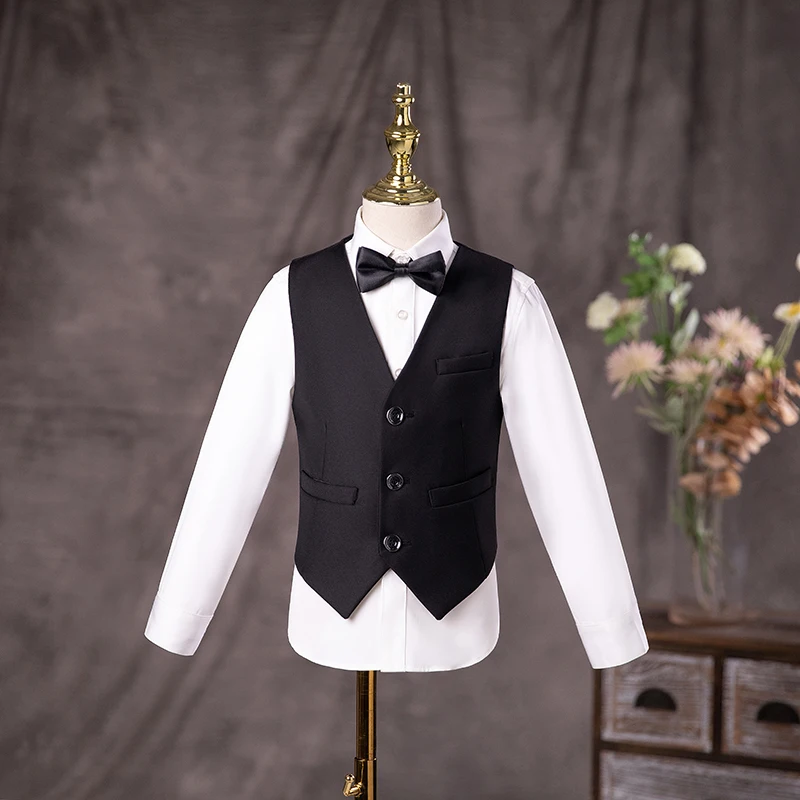 Flower Boys Black Piano Performance Tuxedo Dres Children Stage Violin Formal Suit Kids School Graduation Party Ceremony Costume