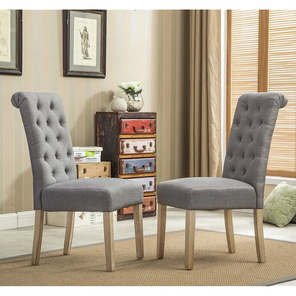 Habit Grey Solid Wood Tufted Parsons Dining Chair (Set Of 2), Gray