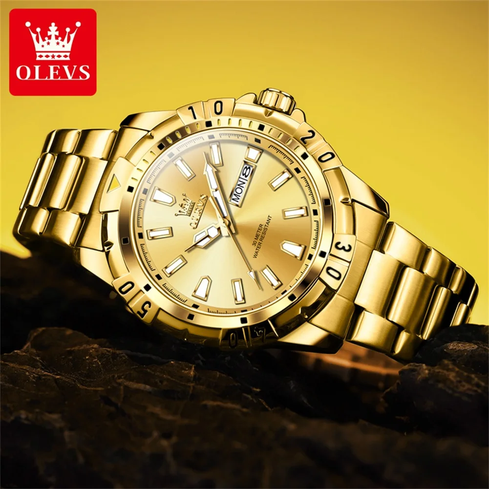 OLEVS Diving Series Quartz Wrist Watch for Men Stainless Steeel Waterproof Luminous Auto Date/Week Luxury Men\'s Watch Relogios