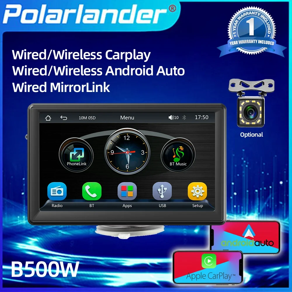 

Multimedia Car Radio B500W Bluetooth Hands-Free Car Monitor Portable 7" Wireless CarPlay
