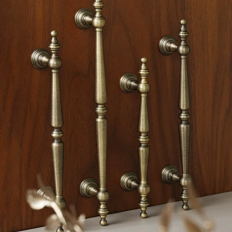 Solid Brass French Vintage Cabinet Pull Antique Bronze Aged Drawer Knob Mid-century Small Handle for Cupboard Furniture Hardware
