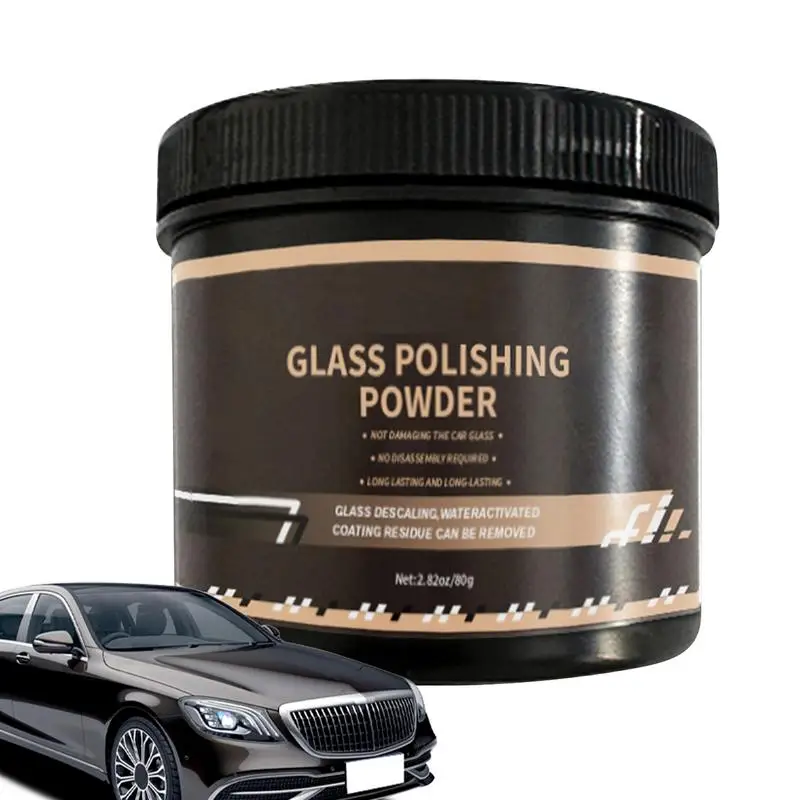 Polidor de vidro em pó para limpeza de filme de óleo de vidro, polidor de vidro ajuda a remover redemoinhos, arranhões, marcas de limpador e manchas de água