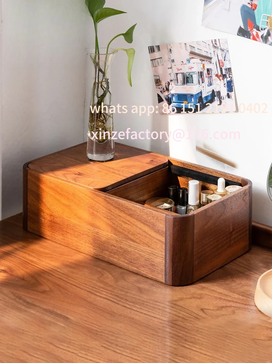

Customizable Walnut Desktop Storage Organizer for Remote Controls Sundries, Solid Wood Living Room Decor