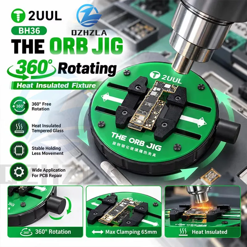 2UUL BH36 THE ORB JIG 360 degree Rotating Heat Insulated Fixture Tempered Glass Motherboard Holder for Phone PCB IC Repair Tool