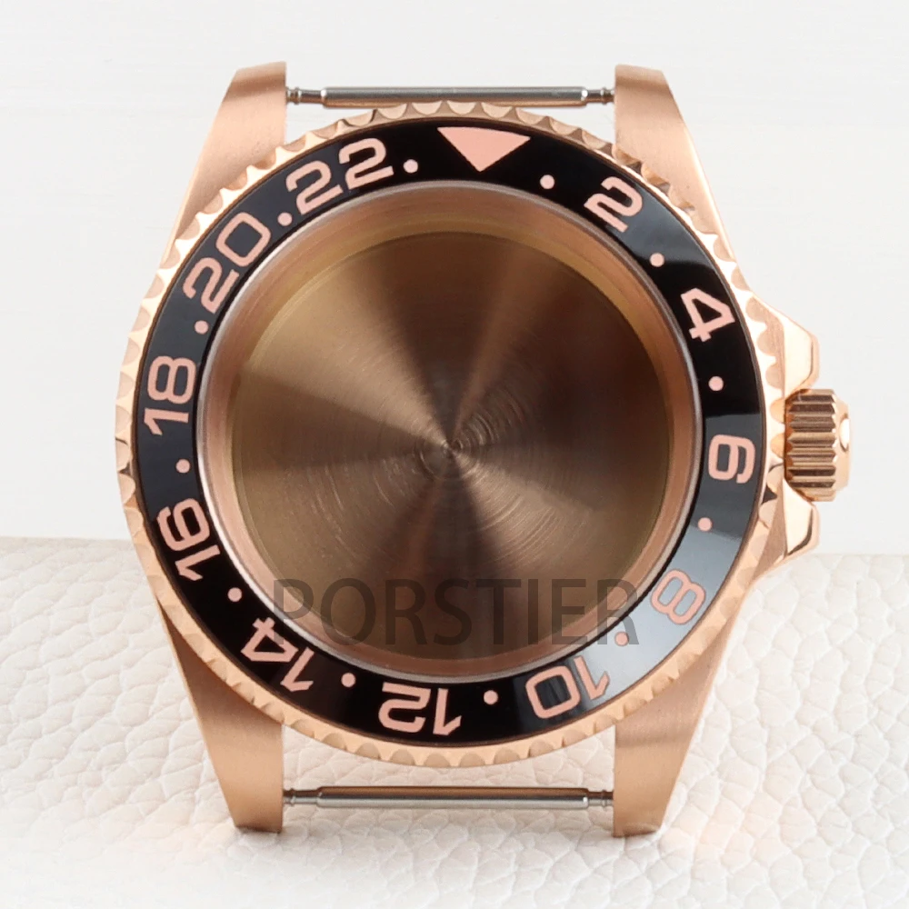 ارتفع الذهب 40 مللي متر NH35 حالة 316L الفولاذ المقاوم للصدأ الياقوت الزجاج ل SUB GMT يخت ماستر NH34 NH35 NH36 NH38 حركة 28.5 مللي متر الطلب #3