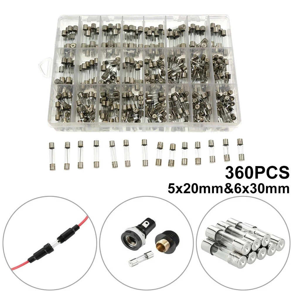 360x Assorted Glass Fuses 5x20mm 6x30mm Box Fuse Quick Blow Fast Acting Tube Kit