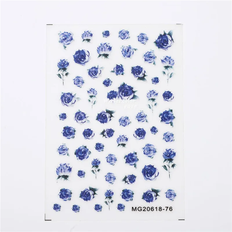 Nieuwe waterdichte schattige rode blauwe roos bloemen zelfklevende nail art stickers stickers manicure charmes leveranciers topkwaliteit