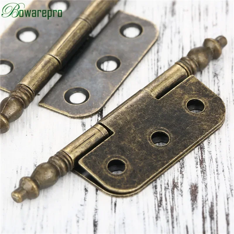 Bowarepro-bisagras de cabeza de corona de bronce antiguo, 6 agujeros, caja de regalo de joyería, bisagra decorativa para muebles de armario, Hardware, 70x35mm, 2 uds.