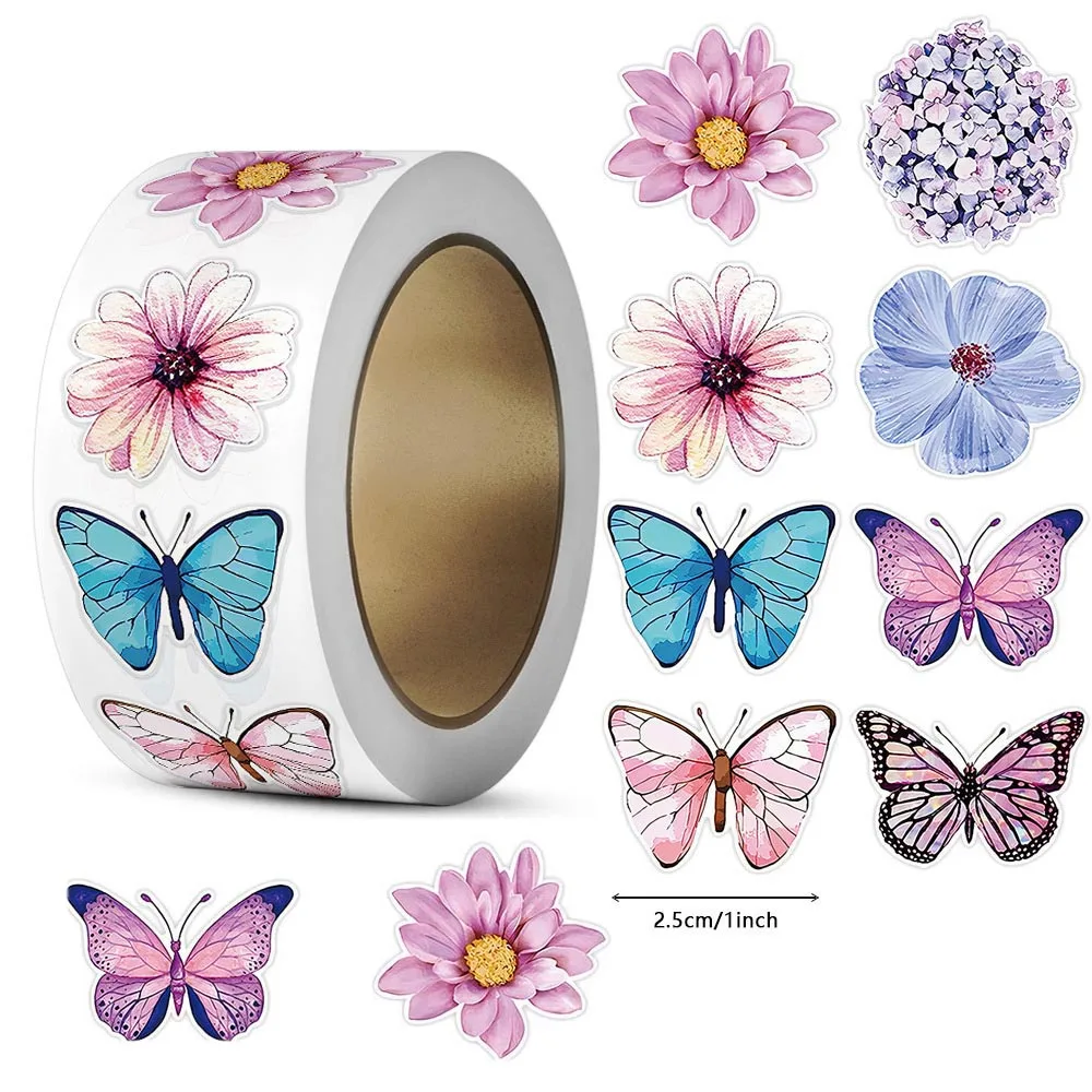 

100-500pcs Butterfly Flower Stickers Round Label Stickers Spring Daisy Self Adhesive Decorative Labels for Scrapbook Stationery