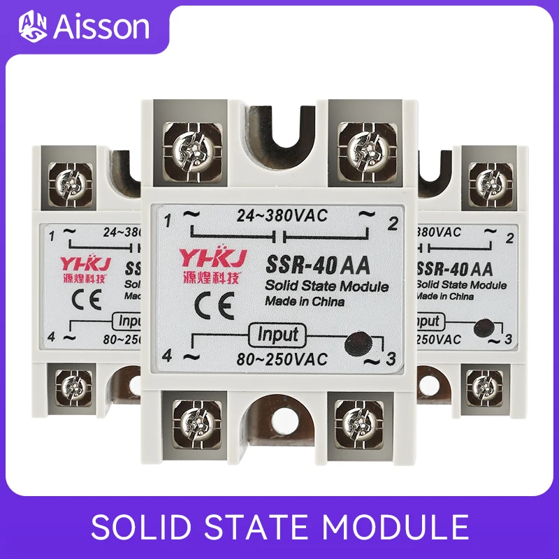 Solid State Relay SSR-10AA 25AA 40AA SSR Single Phase AC Control AC 24-380VAC Input 80-250VAC 10A 25A 40A