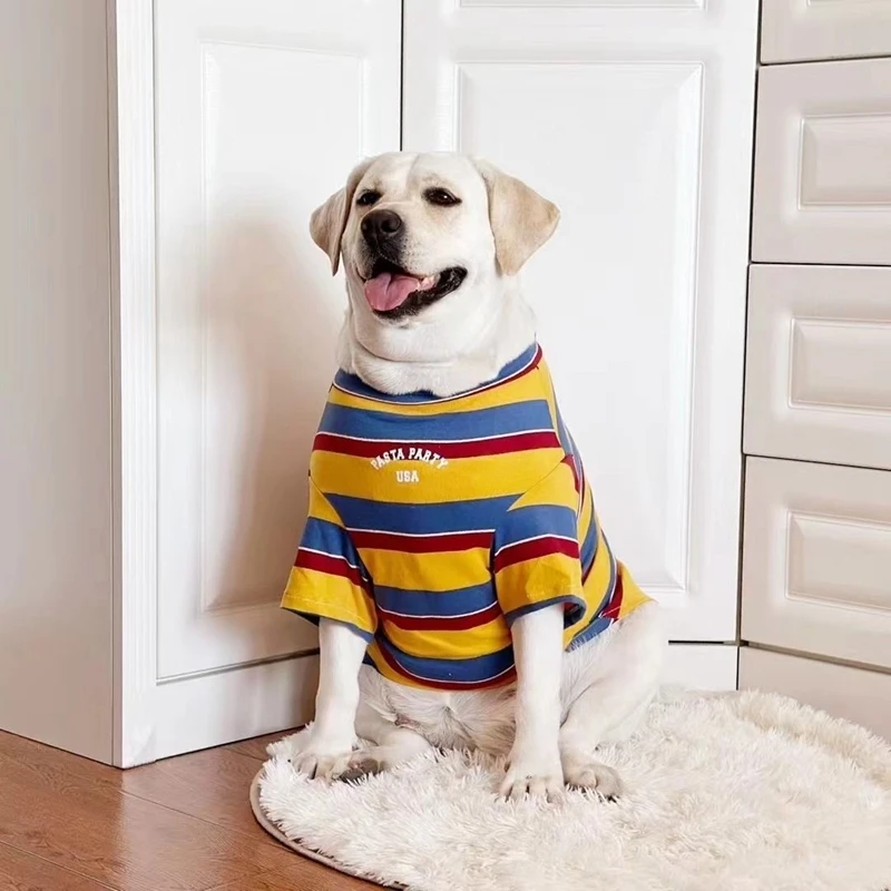 Summer Large Dog T-Shirts Yellow stripes Vest Pet Clothing Girl Medium Big Dog Shirt Boy Dog T Shirt Pet suppliers 20-50kg