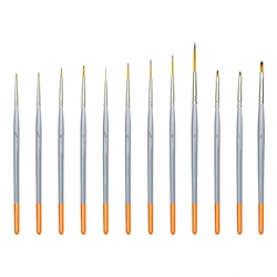 Fine Detail Artist Paint Brush 12 Piece Set Extra Long Hair Hook Line Pen Thin Brush Angular Micro Tip Acrylic Oil Watercolor