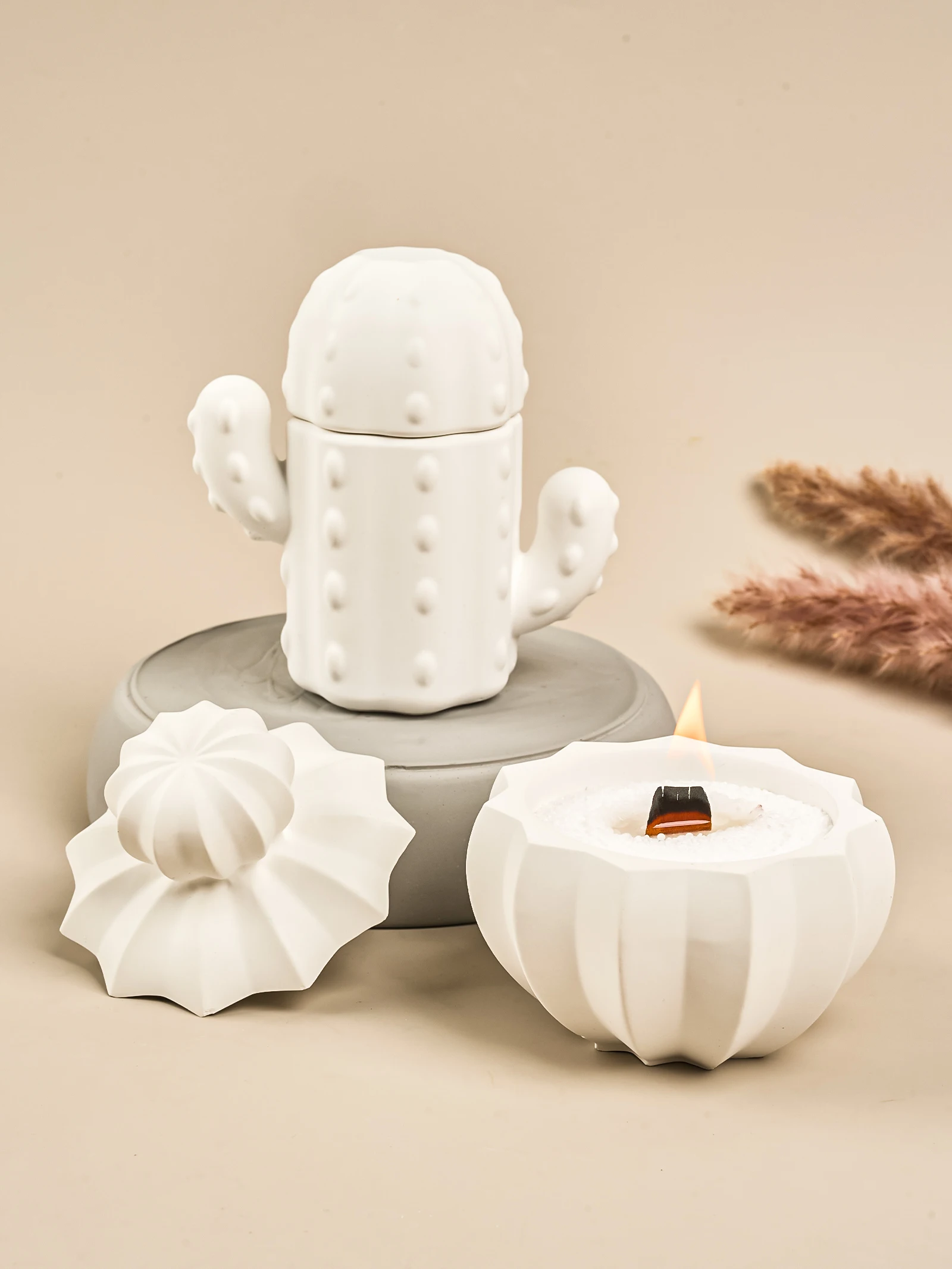 3D Cactus Candle Jar Silicone Mold Simulation Plant Storage Box Ornaments Resin Mold Pen Holder Crafts Making Tools Home Decor