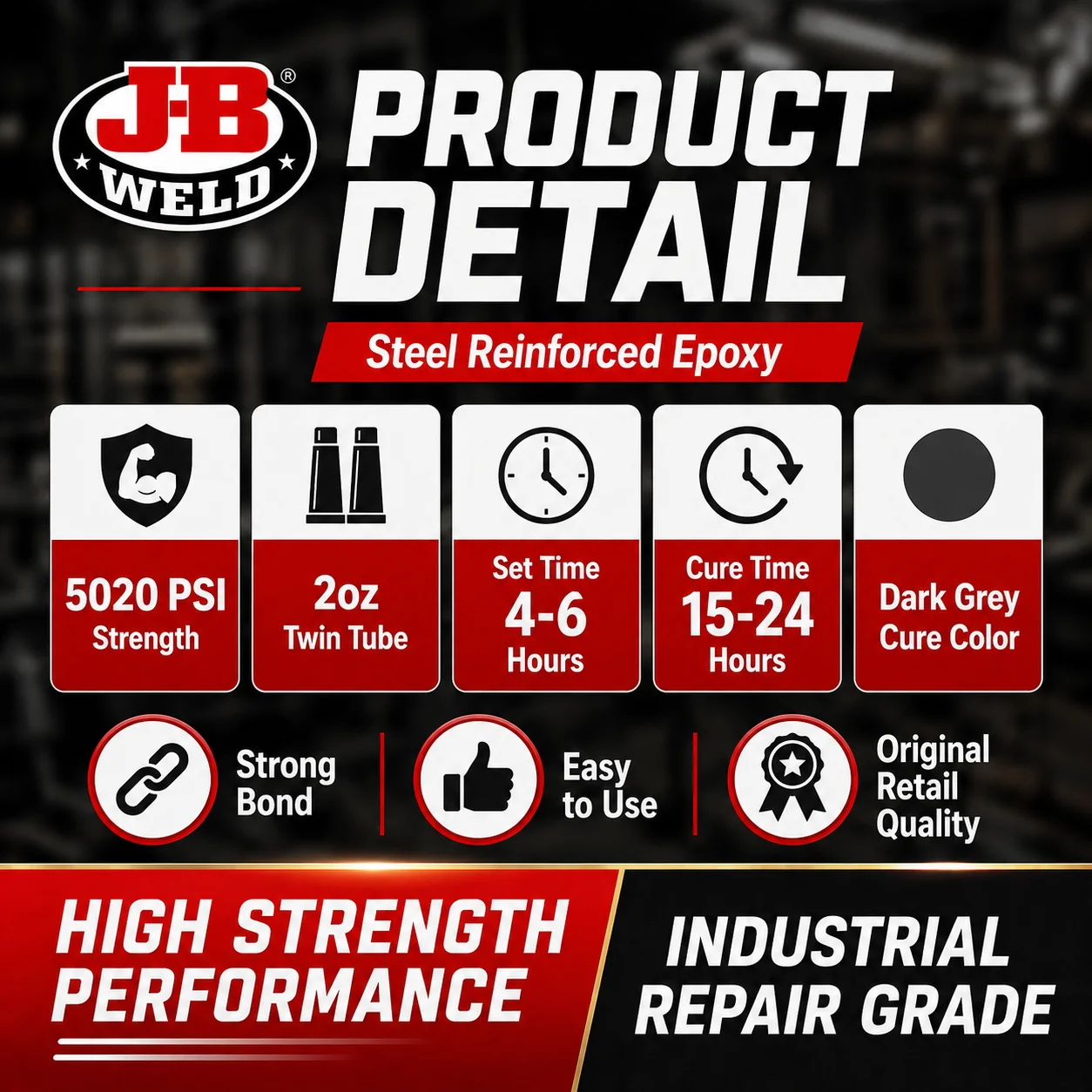 Original J-B Weld 8265S Two Part Epoxy Adhesive Steel Reinforced Metal Repair Glue 2oz Twin Tube Auto Household DIY